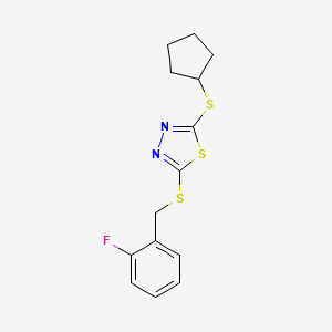 molecular formula C14H15FN2S3 B2784072 2-(Cyclopentylsulfanyl)-5-[(2-fluorobenzyl)sulfanyl]-1,3,4-thiadiazole CAS No. 477846-20-1