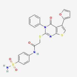 molecular formula C24H18N4O5S3 B2784089 2-((5-(furan-2-yl)-4-oxo-3-phenyl-3,4-dihydrothieno[2,3-d]pyrimidin-2-yl)thio)-N-(4-sulfamoylphenyl)acetamide CAS No. 690644-99-6