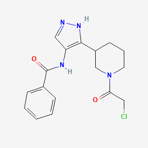 molecular formula C17H19ClN4O2 B2784094 N-[5-[1-(2-Chloroacetyl)piperidin-3-yl]-1H-pyrazol-4-yl]benzamide CAS No. 2411244-06-7
