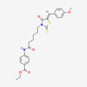 molecular formula C26H28N2O5S2 B2784101 (Z)-ethyl 4-(6-(5-(4-methoxybenzylidene)-4-oxo-2-thioxothiazolidin-3-yl)hexanamido)benzoate CAS No. 300378-25-0