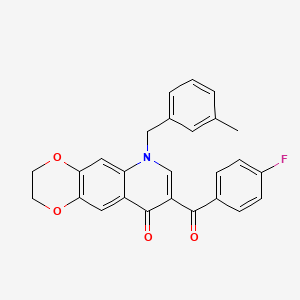 molecular formula C26H20FNO4 B2784107 8-(4-fluorobenzoyl)-6-[(3-methylphenyl)methyl]-2H,3H,6H,9H-[1,4]dioxino[2,3-g]quinolin-9-one CAS No. 904451-22-5