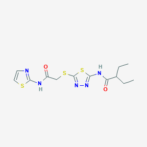 molecular formula C13H17N5O2S3 B2784109 2-ethyl-N-(5-((2-oxo-2-(thiazol-2-ylamino)ethyl)thio)-1,3,4-thiadiazol-2-yl)butanamide CAS No. 392299-51-3