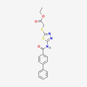 molecular formula C19H17N3O3S2 B2784132 Ethyl 2-[[5-[(4-phenylbenzoyl)amino]-1,3,4-thiadiazol-2-yl]sulfanyl]acetate CAS No. 392318-60-4