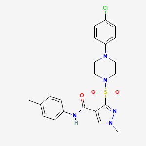 molecular formula C22H24ClN5O3S B2784137 5-[(3,4-dimethylphenyl)sulfonyl]-1-methyl-3-(5-phenyl-1,3,4-oxadiazol-2-yl)-4,5,6,7-tetrahydro-1H-pyrazolo[4,3-c]pyridine CAS No. 1251546-51-6