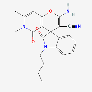 molecular formula C22H22N4O3 B2784138 2'-氨基-1-丁基-6',7'-二甲基-2,5'-二氧代-1,2,5',6'-四氢螺[吲哚-3,4'-吡喃[3,2-c]吡啶]-3'-碳腈 CAS No. 878977-04-9