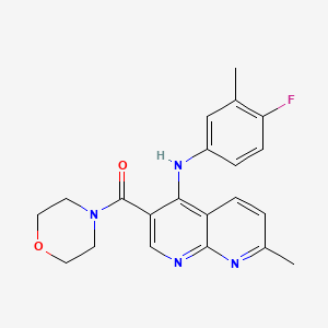 molecular formula C21H21FN4O2 B2784142 (4-((4-Fluoro-3-methylphenyl)amino)-7-methyl-1,8-naphthyridin-3-yl)(morpholino)methanone CAS No. 1251627-51-6