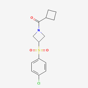 molecular formula C14H16ClNO3S B2784146 (3-((4-Chlorophenyl)sulfonyl)azetidin-1-yl)(cyclobutyl)methanone CAS No. 1448044-85-6