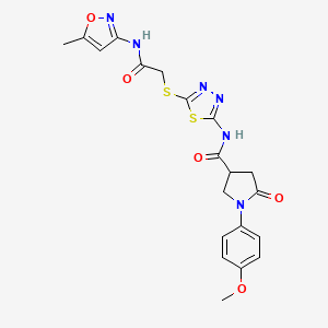 molecular formula C20H20N6O5S2 B2784148 1-(4-methoxyphenyl)-N-(5-((2-((5-methylisoxazol-3-yl)amino)-2-oxoethyl)thio)-1,3,4-thiadiazol-2-yl)-5-oxopyrrolidine-3-carboxamide CAS No. 872595-38-5