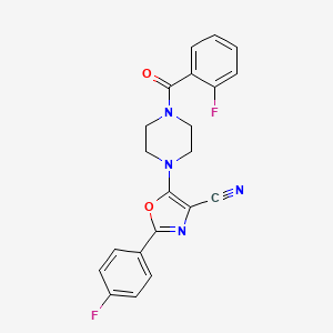 molecular formula C21H16F2N4O2 B2784159 2-(4-Fluorophenyl)-5-{4-[(2-fluorophenyl)carbonyl]piperazin-1-yl}-1,3-oxazole-4-carbonitrile CAS No. 946308-24-3