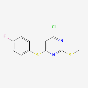 molecular formula C11H8ClFN2S2 B2784173 4-Chloro-6-[(4-fluorophenyl)sulfanyl]-2-(methylsulfanyl)pyrimidine CAS No. 339015-99-5