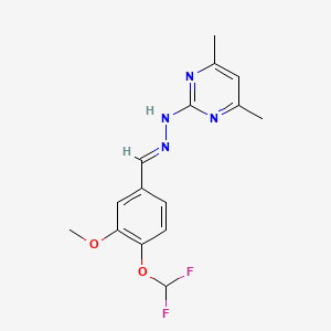 molecular formula C15H16F2N4O2 B2784175 (E)-2-(2-(4-(difluoromethoxy)-3-methoxybenzylidene)hydrazinyl)-4,6-dimethylpyrimidine CAS No. 304645-93-0