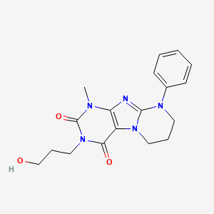 molecular formula C18H21N5O3 B2784188 3-(3-hydroxypropyl)-1-methyl-9-phenyl-7,8-dihydro-6H-purino[7,8-a]pyrimidine-2,4-dione CAS No. 846600-03-1