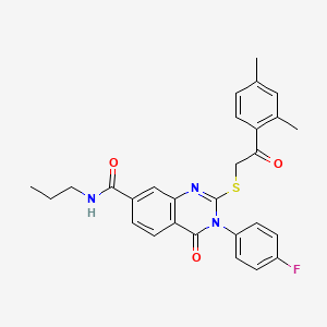 molecular formula C28H26FN3O3S B2784189 2-((2-(2,4-dimethylphenyl)-2-oxoethyl)thio)-3-(4-fluorophenyl)-4-oxo-N-propyl-3,4-dihydroquinazoline-7-carboxamide CAS No. 1113134-59-0