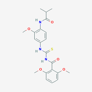molecular formula C21H25N3O5S B278419 2,6-dimethoxy-N-({3-methoxy-4-[(2-methylpropanoyl)amino]phenyl}carbamothioyl)benzamide 