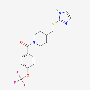 molecular formula C18H20F3N3O2S B2784191 (4-(((1-甲基-1H-咪唑-2-基)硫基)甲基)哌啶-1-基)(4-(三氟甲氧基)苯基)甲酮 CAS No. 1428375-78-3