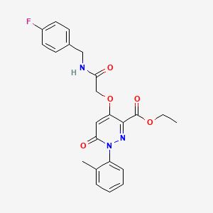 molecular formula C23H22FN3O5 B2784212 Ethyl 4-(2-((4-fluorobenzyl)amino)-2-oxoethoxy)-6-oxo-1-(o-tolyl)-1,6-dihydropyridazine-3-carboxylate CAS No. 899943-18-1