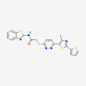 molecular formula C21H15N5OS4 B2784213 N-(benzo[d]thiazol-2-yl)-2-((6-(4-methyl-2-(thiophen-2-yl)thiazol-5-yl)pyridazin-3-yl)thio)acetamide CAS No. 933250-94-3