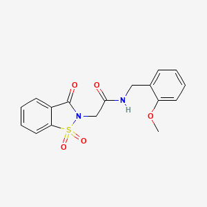 molecular formula C17H16N2O5S B2784216 2-(1,1-dioxido-3-oxo-1,2-benzothiazol-2(3H)-yl)-N-(2-methoxybenzyl)acetamide CAS No. 481686-90-2