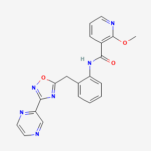 molecular formula C20H16N6O3 B2784218 2-methoxy-N-(2-((3-(pyrazin-2-yl)-1,2,4-oxadiazol-5-yl)methyl)phenyl)nicotinamide CAS No. 2034535-34-5
