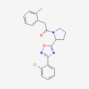 molecular formula C21H20ClN3O2 B2784230 3-(2-Chlorophenyl)-5-{1-[(2-methylphenyl)acetyl]pyrrolidin-2-yl}-1,2,4-oxadiazole CAS No. 1787855-20-2