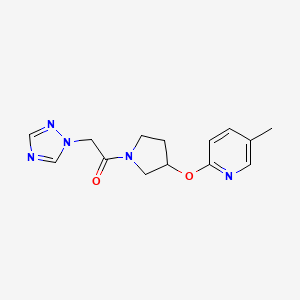 molecular formula C14H17N5O2 B2784244 1-(3-((5-methylpyridin-2-yl)oxy)pyrrolidin-1-yl)-2-(1H-1,2,4-triazol-1-yl)ethanone CAS No. 1903350-44-6