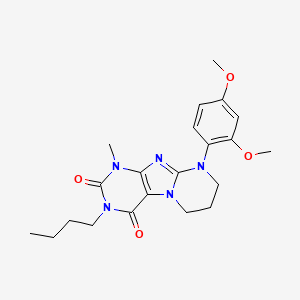 molecular formula C21H27N5O4 B2784245 3-butyl-9-(2,4-dimethoxyphenyl)-1-methyl-1H,2H,3H,4H,6H,7H,8H,9H-pyrimido[1,2-g]purine-2,4-dione CAS No. 877616-90-5