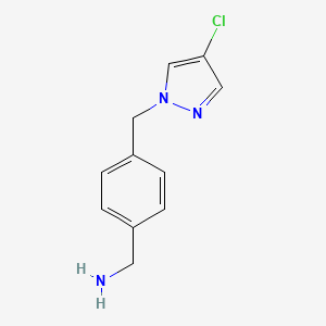 molecular formula C11H12ClN3 B2784256 1-{4-[(4-chloro-1H-pyrazol-1-yl)methyl]phenyl}methanamine CAS No. 957490-92-5