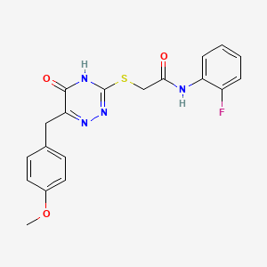 molecular formula C19H17FN4O3S B2784264 N-(2-fluorophenyl)-2-((6-(4-methoxybenzyl)-5-oxo-4,5-dihydro-1,2,4-triazin-3-yl)thio)acetamide CAS No. 898624-02-7