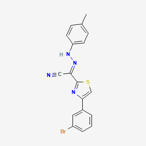 molecular formula C18H13BrN4S B2784266 (2E)-4-(3-bromophenyl)-N-(4-methylanilino)-1,3-thiazole-2-carboximidoyl cyanide CAS No. 477188-48-0