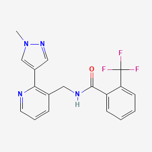 molecular formula C18H15F3N4O B2784270 N-((2-(1-甲基-1H-吡唑-4-基)吡啶-3-基)甲基)-2-(三氟甲基)苯甲酰胺 CAS No. 2034309-99-2