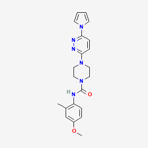 molecular formula C21H24N6O2 B2784277 4-(6-(1H-pyrrol-1-yl)pyridazin-3-yl)-N-(4-methoxy-2-methylphenyl)piperazine-1-carboxamide CAS No. 1396858-19-7