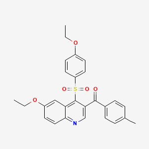 molecular formula C27H25NO5S B2784280 (6-Ethoxy-4-((4-ethoxyphenyl)sulfonyl)quinolin-3-yl)(p-tolyl)methanone CAS No. 866895-80-9