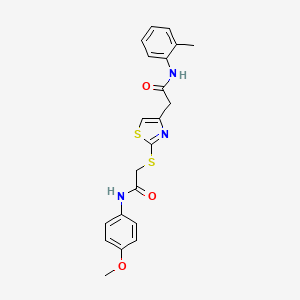 molecular formula C21H21N3O3S2 B2784286 N-(4-methoxyphenyl)-2-((4-(2-oxo-2-(o-tolylamino)ethyl)thiazol-2-yl)thio)acetamide CAS No. 942000-48-8