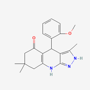 molecular formula C20H23N3O2 B2784295 4-(2-methoxyphenyl)-3,7,7-trimethyl-2,4,6,7,8,9-hexahydro-5H-pyrazolo[3,4-b]quinolin-5-one CAS No. 866018-94-2