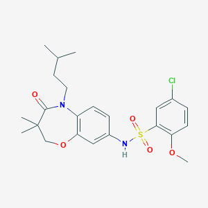 molecular formula C23H29ClN2O5S B2784298 5-chloro-N-(5-isopentyl-3,3-dimethyl-4-oxo-2,3,4,5-tetrahydrobenzo[b][1,4]oxazepin-8-yl)-2-methoxybenzenesulfonamide CAS No. 922076-04-8