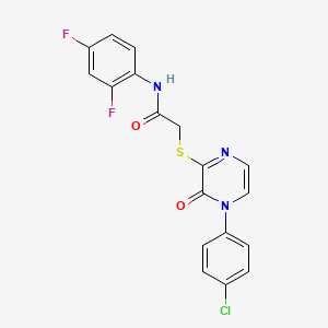 molecular formula C18H12ClF2N3O2S B2784305 2-((4-(4-chlorophenyl)-3-oxo-3,4-dihydropyrazin-2-yl)thio)-N-(2,4-difluorophenyl)acetamide CAS No. 899725-56-5