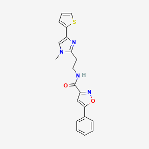 molecular formula C20H18N4O2S B2784329 N-(2-(1-methyl-4-(thiophen-2-yl)-1H-imidazol-2-yl)ethyl)-5-phenylisoxazole-3-carboxamide CAS No. 1396637-84-5