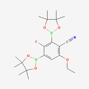 molecular formula C21H30B2FNO5 B2784333 6-Ethoxy-3-fluoro-2,4-bis(tetramethyl-1,3,2-dioxaborolan-2-yl)benzonitrile CAS No. 2377609-04-4