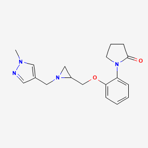 molecular formula C18H22N4O2 B2784340 1-[2-[[1-[(1-Methylpyrazol-4-yl)methyl]aziridin-2-yl]methoxy]phenyl]pyrrolidin-2-one CAS No. 2418677-84-4