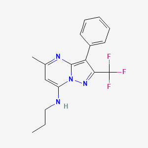 molecular formula C17H17F3N4 B2784347 5-methyl-3-phenyl-N-propyl-2-(trifluoromethyl)pyrazolo[1,5-a]pyrimidin-7-amine CAS No. 890638-00-3