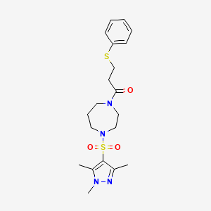 molecular formula C20H28N4O3S2 B2784353 3-(phenylthio)-1-(4-((1,3,5-trimethyl-1H-pyrazol-4-yl)sulfonyl)-1,4-diazepan-1-yl)propan-1-one CAS No. 1904082-41-2