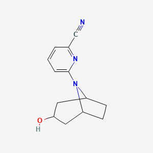 molecular formula C13H15N3O B2784365 6-((1R,5S)-3-hydroxy-8-azabicyclo[3.2.1]octan-8-yl)picolinonitrile CAS No. 1468641-68-0