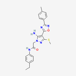 molecular formula C23H24N6O2S B2784366 2-[5-amino-4-[3-(4-methylphenyl)-1,2,4-oxadiazol-5-yl]-3-(methylthio)-1H-pyrazol-1-yl]-N-(4-ethylphenyl)acetamide CAS No. 1242926-73-3