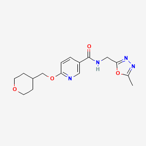 molecular formula C16H20N4O4 B2784382 N-((5-methyl-1,3,4-oxadiazol-2-yl)methyl)-6-((tetrahydro-2H-pyran-4-yl)methoxy)nicotinamide CAS No. 2034617-11-1
