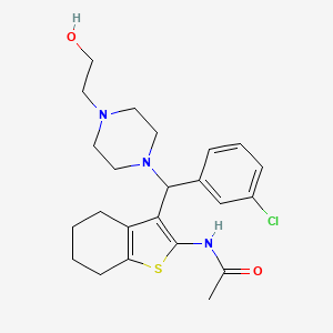 molecular formula C23H30ClN3O2S B2784391 N-(3-{(3-氯苯基)[4-(2-羟乙基哌嗪-1-基)甲基]-4,5,6,7-四氢-1-苯并噻嗪-2-基}乙酰胺 CAS No. 867135-71-5