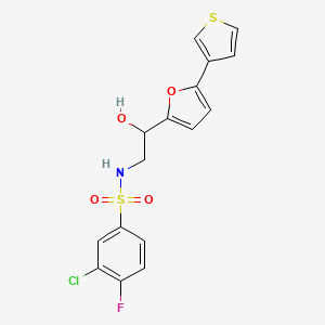 molecular formula C16H13ClFNO4S2 B2784401 3-chloro-4-fluoro-N-(2-hydroxy-2-(5-(thiophen-3-yl)furan-2-yl)ethyl)benzenesulfonamide CAS No. 2034434-66-5