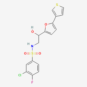 molecular formula C16H13ClFNO4S2 B2784401 3-氯-4-氟-N-(2-羟基-2-(5-(噻吩-3-基)呋喃-2-基)乙基)苯磺酰胺 CAS No. 2034434-66-5