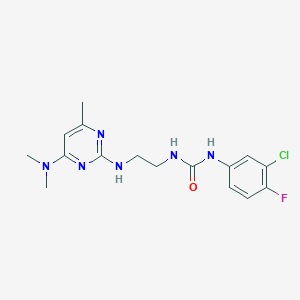 molecular formula C16H20ClFN6O B2784404 1-(3-氯-4-氟苯基)-3-(2-((4-(二甲基氨基)-6-甲基嘧啶-2-基)氨基)乙基)脲 CAS No. 1203371-74-7