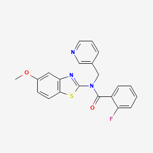 molecular formula C21H16FN3O2S B2784405 2-fluoro-N-(5-methoxybenzo[d]thiazol-2-yl)-N-(pyridin-3-ylmethyl)benzamide CAS No. 895414-45-6