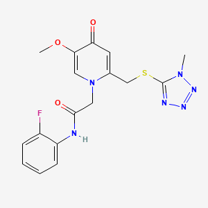 molecular formula C17H17FN6O3S B2784412 N-(2-氟苯基)-2-(5-甲氧基-2-(((1-甲基-1H-四唑-5-基)硫甲基)-4-氧基吡啶-1(4H)-基)乙酰胺 CAS No. 1005302-28-2